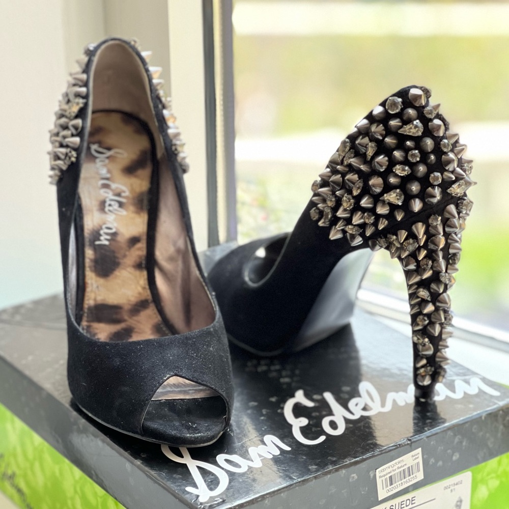 Sam Edelman suede spiked peep toe heels